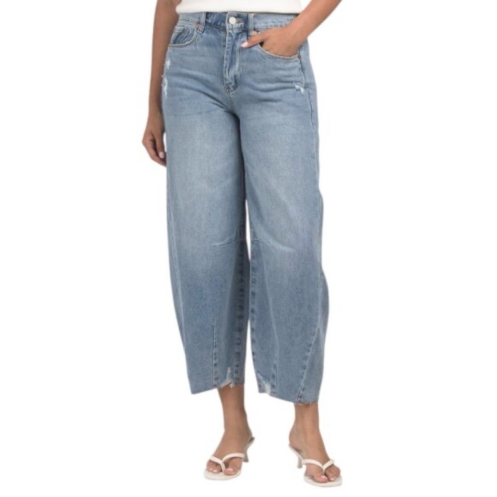 BlankNYC Blue Raw Hem Barrel Leg Jeans